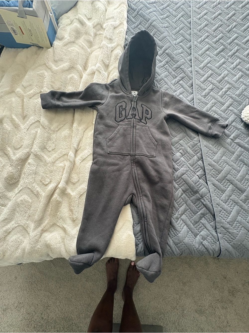 GAP Dark Gray Hooded Fleece Infant One-Piece